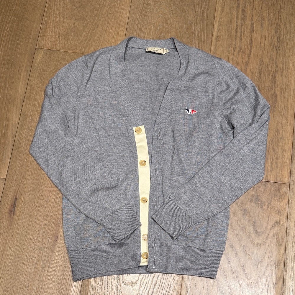 Maison Kitsune Grey Tricolor Fox Classic Cardigan